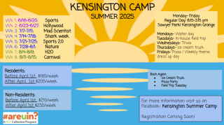 2025 Summer Camp dates from June 16 to August 15.  Open to residents and non-residents